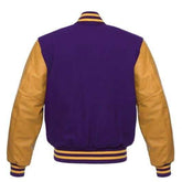 Purple Letterman Jacket with Gold Leather Sleeves